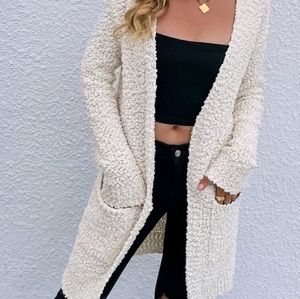 Popcorn Knit Drop Shoulder Cardigan Dual Pocket